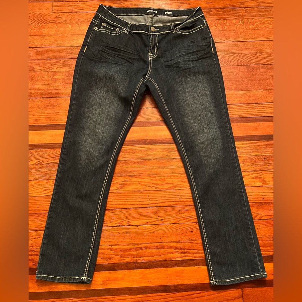 Bongo Plus Jeans Womens 20W Blue Skinny Straight Leg Mid Rise Thick Stitch Denim